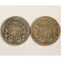 1865 and 1866 USA Two Cent pieces coins AG/G