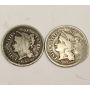 1865 and 1866 Nickel Three Cent Coins USA 