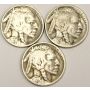 1926 1926d and 1926s Buffalo Nickels 3-coins VG