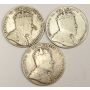 1908 1909 1910 Canada 50 Cents King Edward VII Half Dollars 