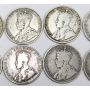 1911 12 13 14 16 17 18 19 20 & 1929 Canada 50 Cents silver 10-coins  