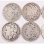 Morgan silver dollars 1880o-83-84o-85-87-89o-91o-96-1900o-01o 10-coins circs