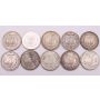 10x Morgan silver dollars 1885-1921 10-different coins 
