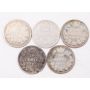 1888 1894 1896 1899 & 1900 Canada 10 cents Queen Victoria 5-coins AG/G