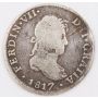 1817 Peru 2 Reales silver coin LIMA JP KM#104.2 circulated small bend