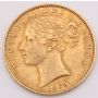 1869 Great Britain gold Sovereign Die#22 double date and Victoria in legend EF