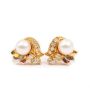 Diamonds & pearls stud style earrings 14K yg 