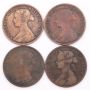 1861 1864 Nova Scotia + 1861 1864 New Brunswick  Large Cents 4-coins VG-F+