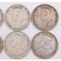 1911 12 14 16 17 18 19 20 29 & 1931 Canada 50 cents 10-coins G to F