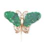 18K Gold Lapel Pin Burmese Jade and Diamonds Butterfly
