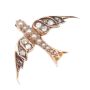 Victorian 14K yg Brooch Swallow in Flight Diamonds Seed Pearls Garnets