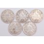 Germany 1/2 Mark silver coins 1906D 1911A 1913F 1915A 1915F 