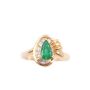 0.82ct faceted pear shape Emerald 14K yg Ring 7-Diamonds