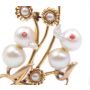 c1950 14k yg Duck brooch pearls faceted rubies 