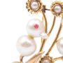 c1950 14k yg Duck brooch pearls faceted rubies 