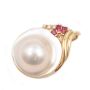 14k Mobe Pearl pendant 20mm round  w/diamonds and Baquette Rubies