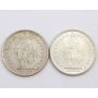 1963 and 1965 Switzerland 2 Franc silver coins AU-UNC