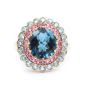 6.22ct Blue Topaz yg ring with 24 pink sapphires 20 blue Topaz a/$2100. Size-8