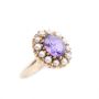 Alexandrite-like synthetic Spinel w/seed pearls 10k  yellow gold ring 