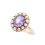 Alexandrite-like synthetic Spinel w/seed pearls 10k  yellow gold ring 