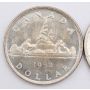 1952 Waterlines and 1952 No Waterlines Canada silver dollars 2-coins nice AU