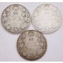 3x 1911 Canada 50 cents 3-coins readable dates