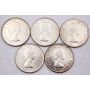5x 1959 Canada 50 cents 5-coins UNC to Choice UNC