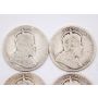 1902 1902H 1905 1908 Canada 25 cents 4-coins AG