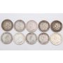 Canada 5 cents silver coins complete date set 1911 to 1920 10-coins VG or better