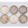 1912 1913 1916 1917 1918 1920 Canada 5 cents silver 6-coins VF/EF