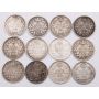 12X 1906 Canada 5 cents silver coins 12-coins GOOD to FINE