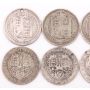 8X Great Britain silver Shillings 1887 2X1890 92 96 99 1900 1901 holes damaged