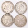 4X Great Britain silver Shillings 1926 1930 1936 1942 VF or better