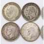 10X GB silver Shillings 1920 22 27 32 36 37 40 41 42 1943 Circulated to EF