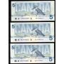 25x 1986 Canada $5 banknotes 25-notes Kingfisher UNC to Choice UNC