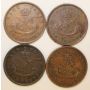 4x 1857 Bank of Upper Canada One Penny Tokens
