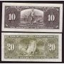1937 Canada banknotes $10 & $20 Coyne Towers 2-notes 