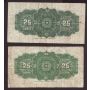 2x Canada 25 cent banknotes Shinplasters 1x 1901 and 1x 1923 2-notes VG-F