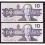 2x 1989 Canada $10 consecutive notes Bonin Theissen BDV6906380-81 CH UNC