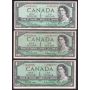 3X 1954 Canada $1 replacement notes BC-37bA *A/A *A/A *S/O  VF to VF+