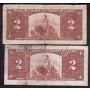 $46x face value 1937 Canada banknotes 2x$20 2x$2 2x$1 7-notes all damaged