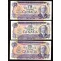 5x 1971 Canada $10 banknotes 5-notes EF and AU