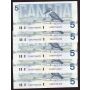 5x 1986 Canada $5 dollar banknotes Belted Kingfisher 
