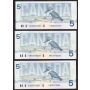 10x 1986 Canada $5 banknotes 10-better BC-56 Kingfisher notes AU to UNC