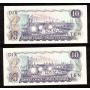 2x 1971 Canada $10 notes Lawson Bouey TA2521243 & 6778243 CH UNC