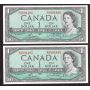 5x 1954 Canada $1 consecutive Bouey Rasminsky S/F9804485-89 CH UNC+