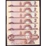 6x 1986 Canada $2 replacement banknotes Fine to EF