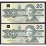5-notes 1991 Canada $20 consecutive banknotes AIE GEM UNC65