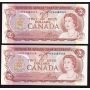 4x 1974 Canada $2 dollar banknotes replacement *BX6483416-19 