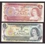 1973 Canada $1 *FG3357000 & 1974 $2*BA0505942 2-notes VF or better